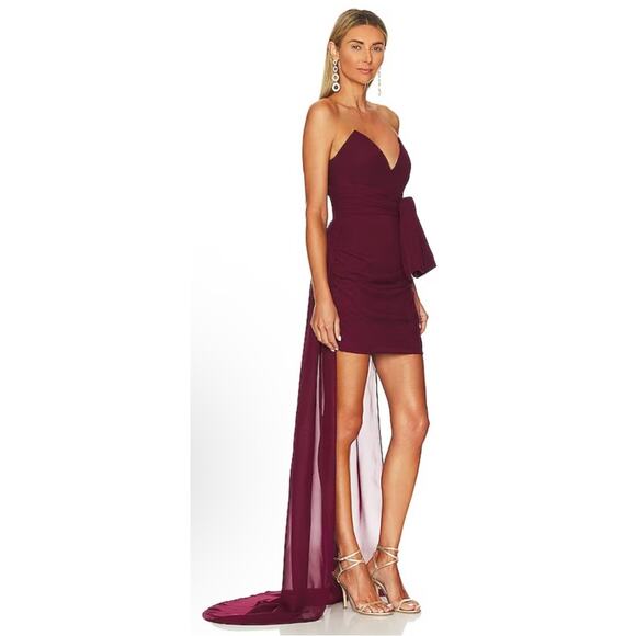 Katie May Ali Strapless Bow Detail Mini Dress with Train Dress in Sangria Sz XS - Picture 3 of 8